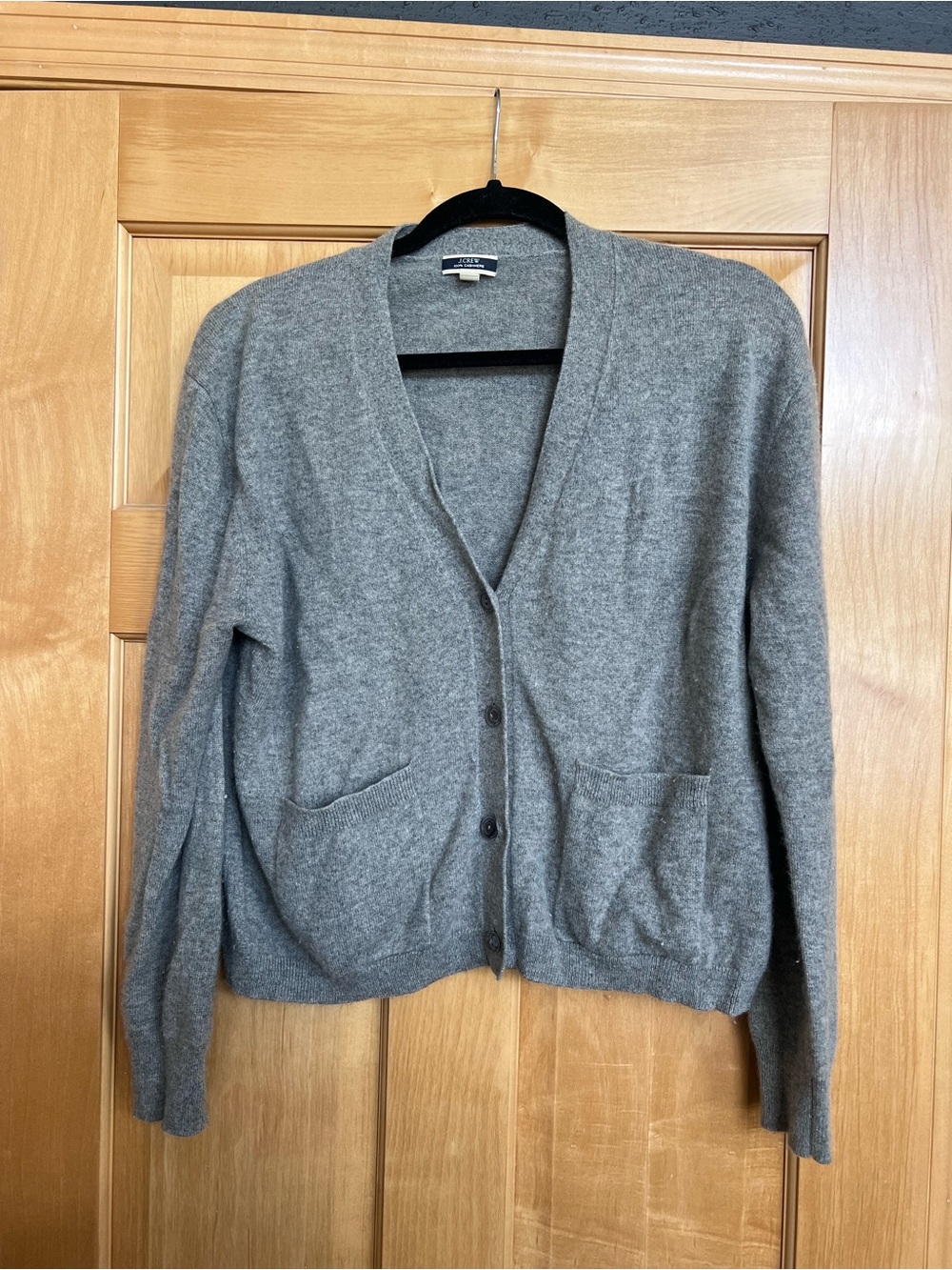 J Crew Classic Gray V-Neck Button Cardigan Sweater Cashmere